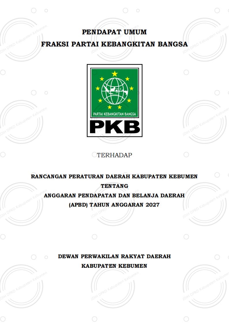Pandangan Umum Fraksi Partai Kebangkitan Bangsa terhadap Raperda APBD Kabupaten Kebumen Tahun Anggaran 2027